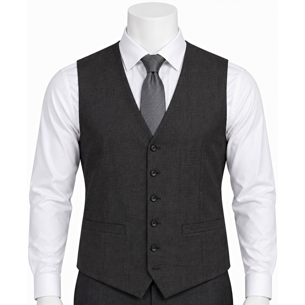 JF J. Ferrar Men's NEW Gray Solid Button Front Vest Adjustable Strap L Wool